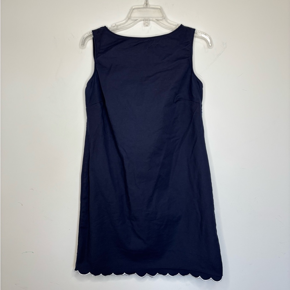 BN12 Ann Taylor Navy Blue Sleeveless Dress Embroidered Scalloped Hem Size 8